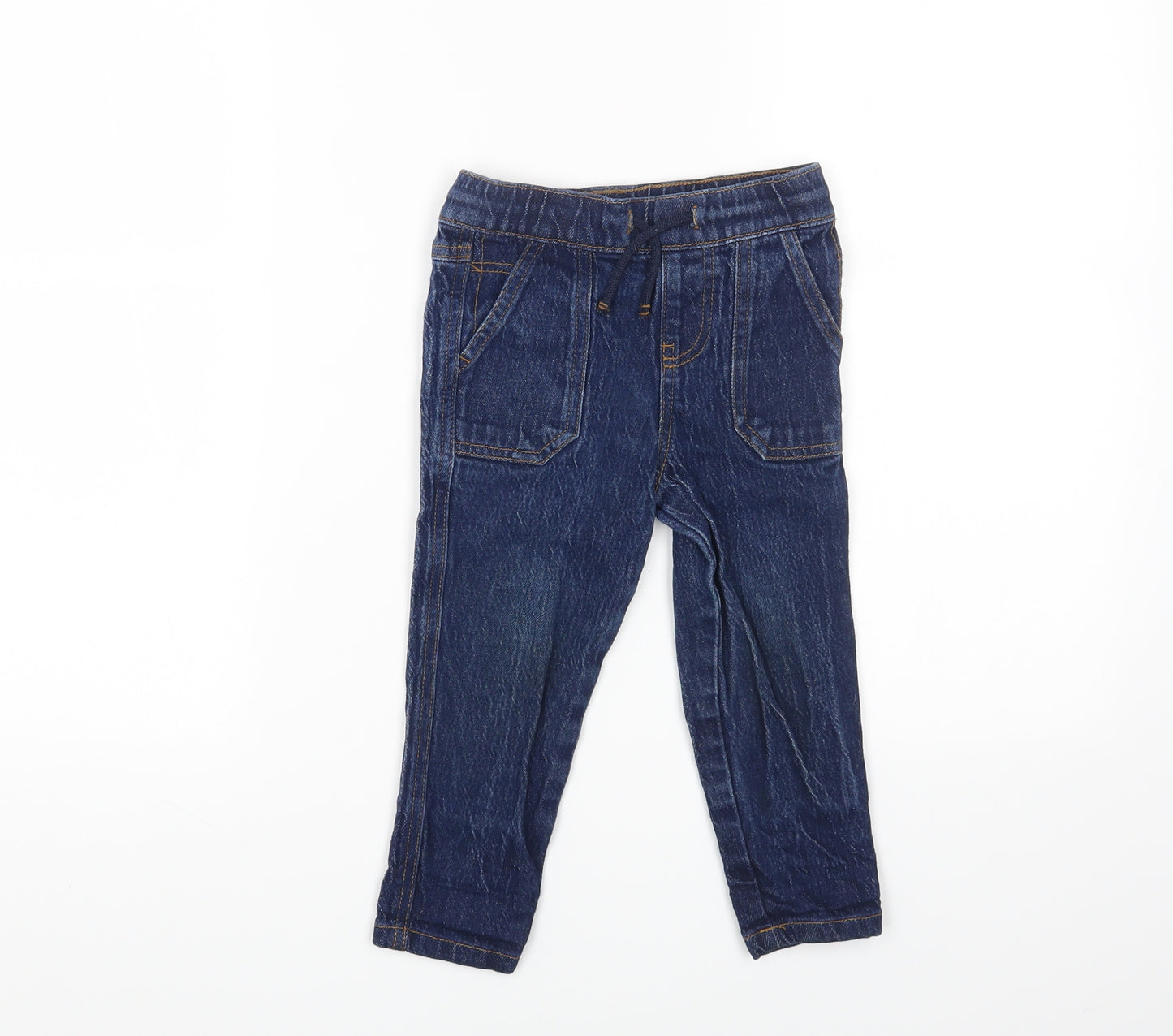 Denim & Co. Boys Blue Cotton Straight Jeans Size 2-3 Years Regular Drawstring