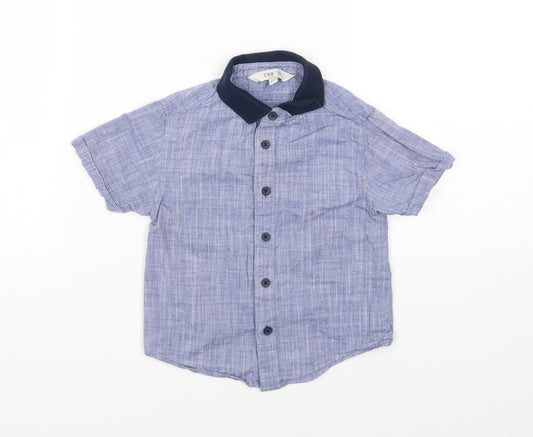 Front view of Urban Rascals Blue Cotton Basic Button-Up, size 12, Months Collared Button - 12-24 months