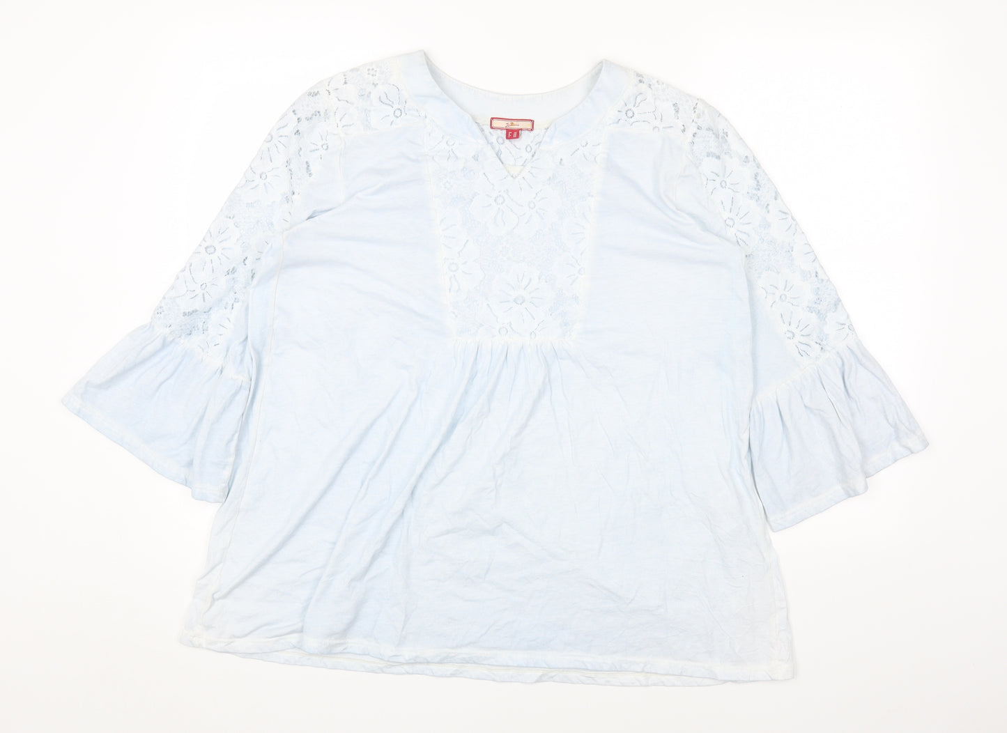 Joe Browns Womens Blue Cotton Basic T-Shirt Size 14 V-Neck - Lace Detail