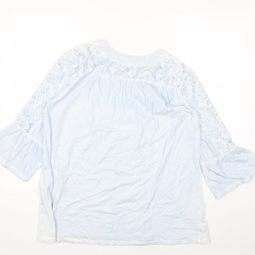 Joe Browns Womens Blue Cotton Basic T-Shirt Size 14 V-Neck - Lace Detail