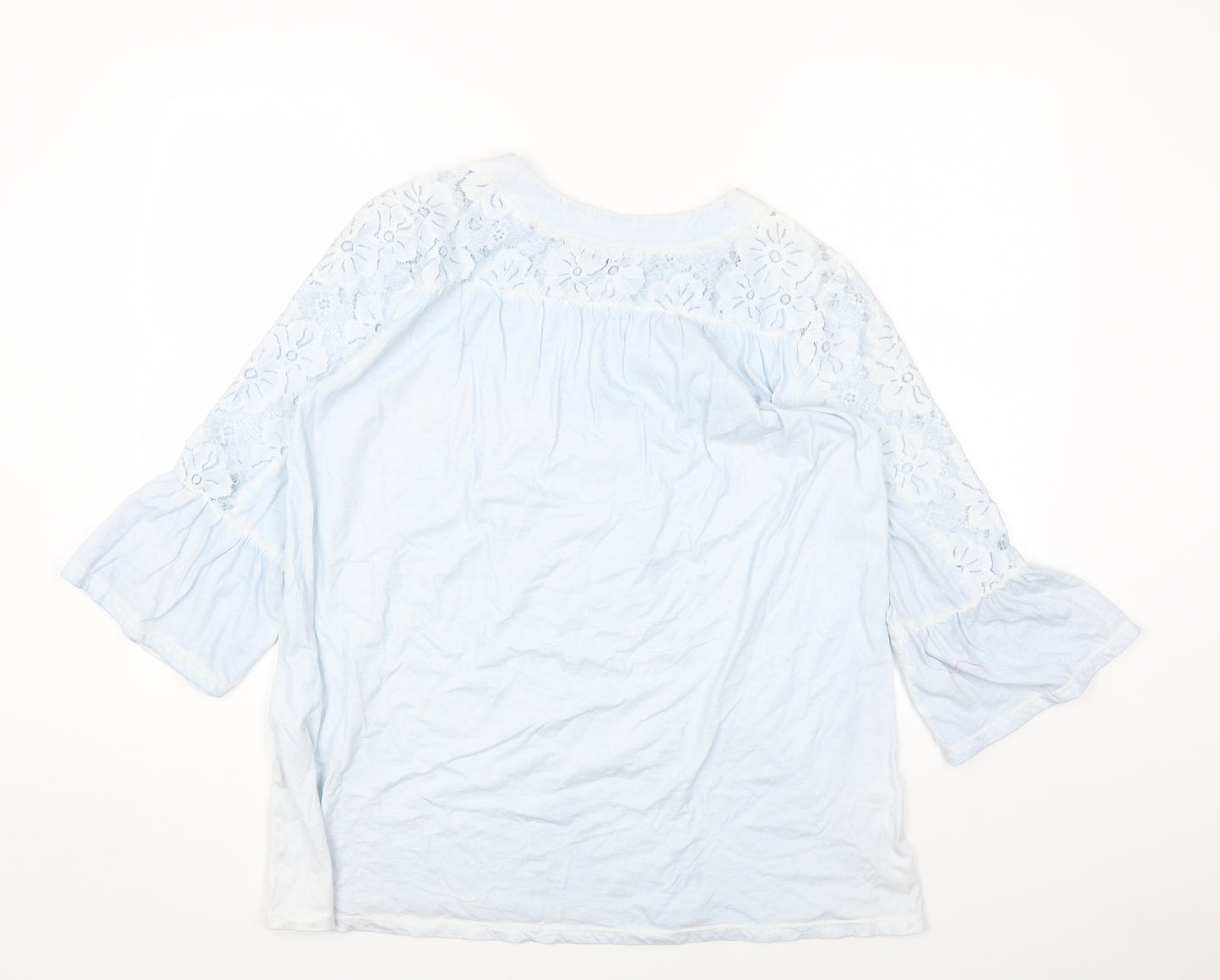 Joe Browns Womens Blue Cotton Basic T-Shirt Size 14 V-Neck - Lace Detail