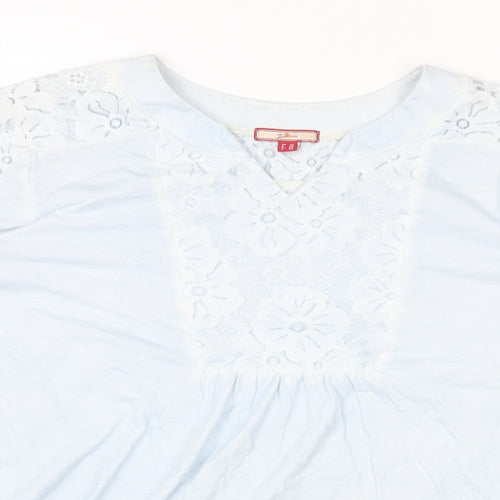 Joe Browns Womens Blue Cotton Basic T-Shirt Size 14 V-Neck - Lace Detail