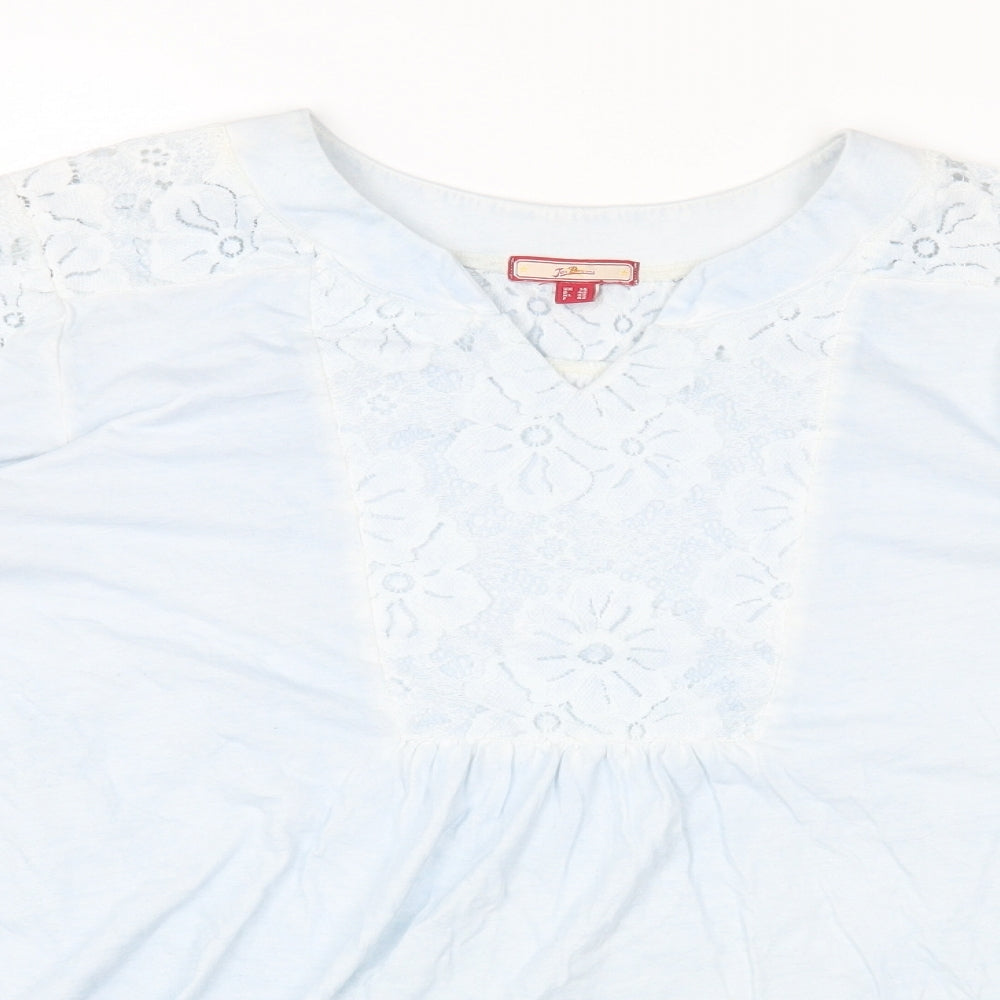 Joe Browns Womens Blue Cotton Basic T-Shirt Size 14 V-Neck - Lace Detail