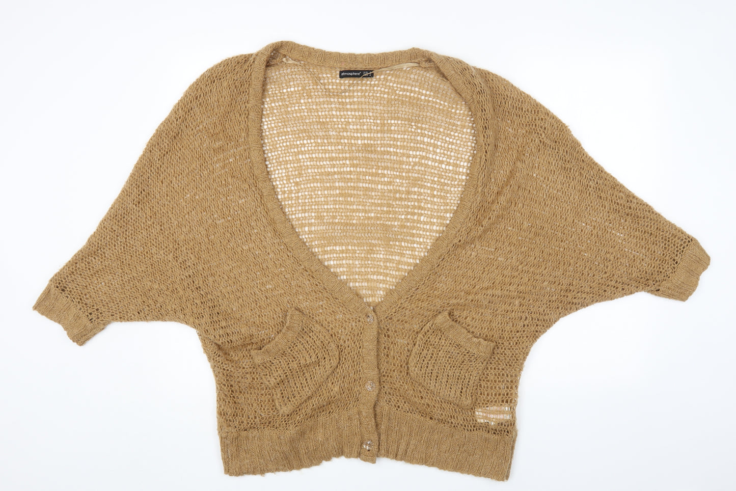 Primark Womens Beige Scoop Neck Acrylic Cardigan Jumper Size 14