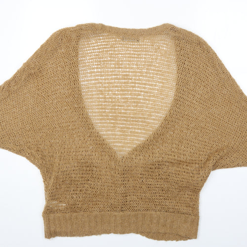 Primark Womens Beige Scoop Neck Acrylic Cardigan Jumper Size 14