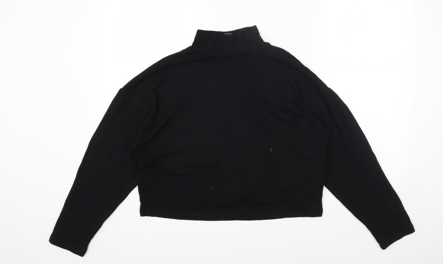 Primark Womens Black Polyester Cropped T-Shirt Size S High Neck - 10-12
