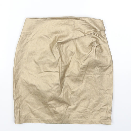 Kiabi Womens Gold Viscose Mini Skirt Size 6 Zip