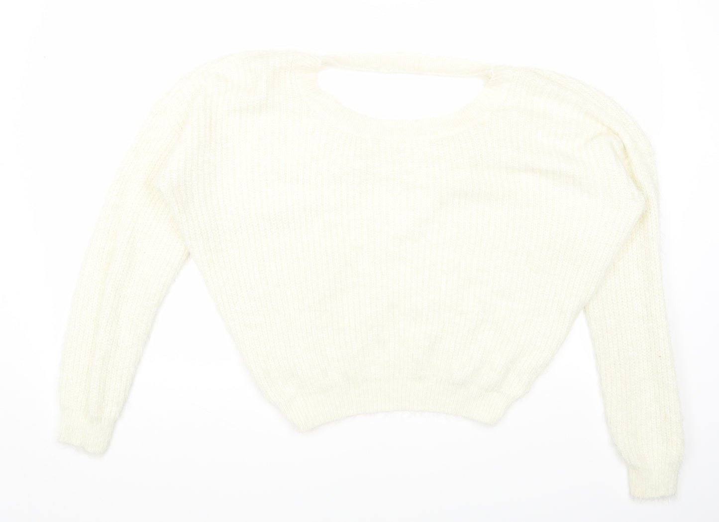 love other things Womens White Round Neck Polyester Pullover Jumper Size S