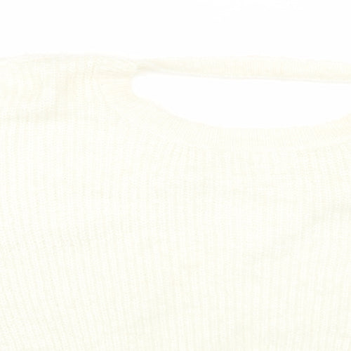 love other things Womens White Round Neck Polyester Pullover Jumper Size S