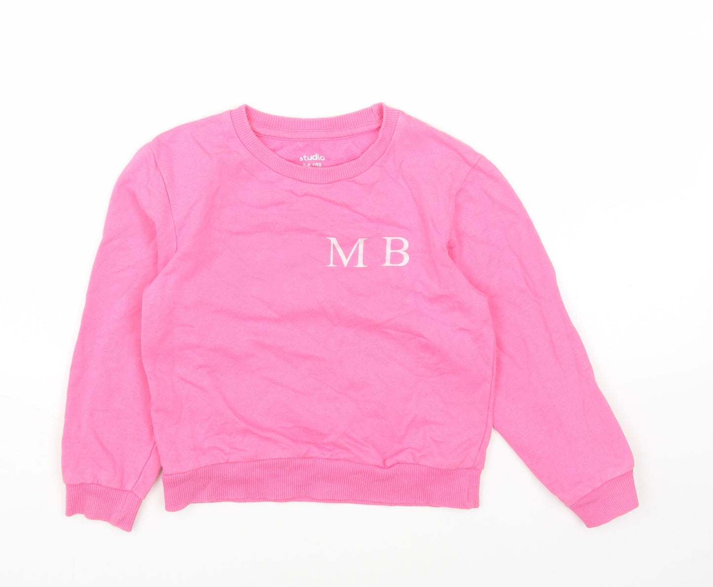 Studio Girls Pink Round Neck Cotton Pullover Jumper Size 5-6 Years Pullover - M B Initial