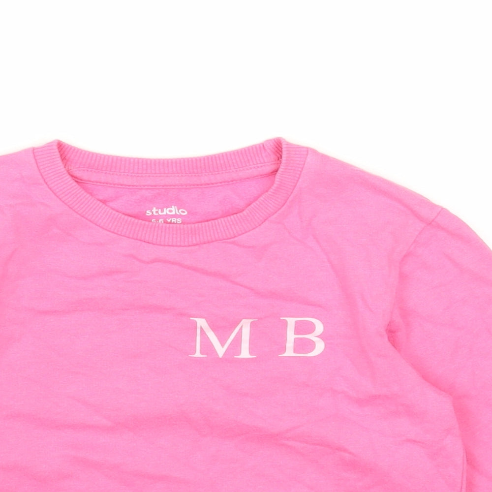 Studio Girls Pink Round Neck Cotton Pullover Jumper Size 5-6 Years Pullover - M B Initial