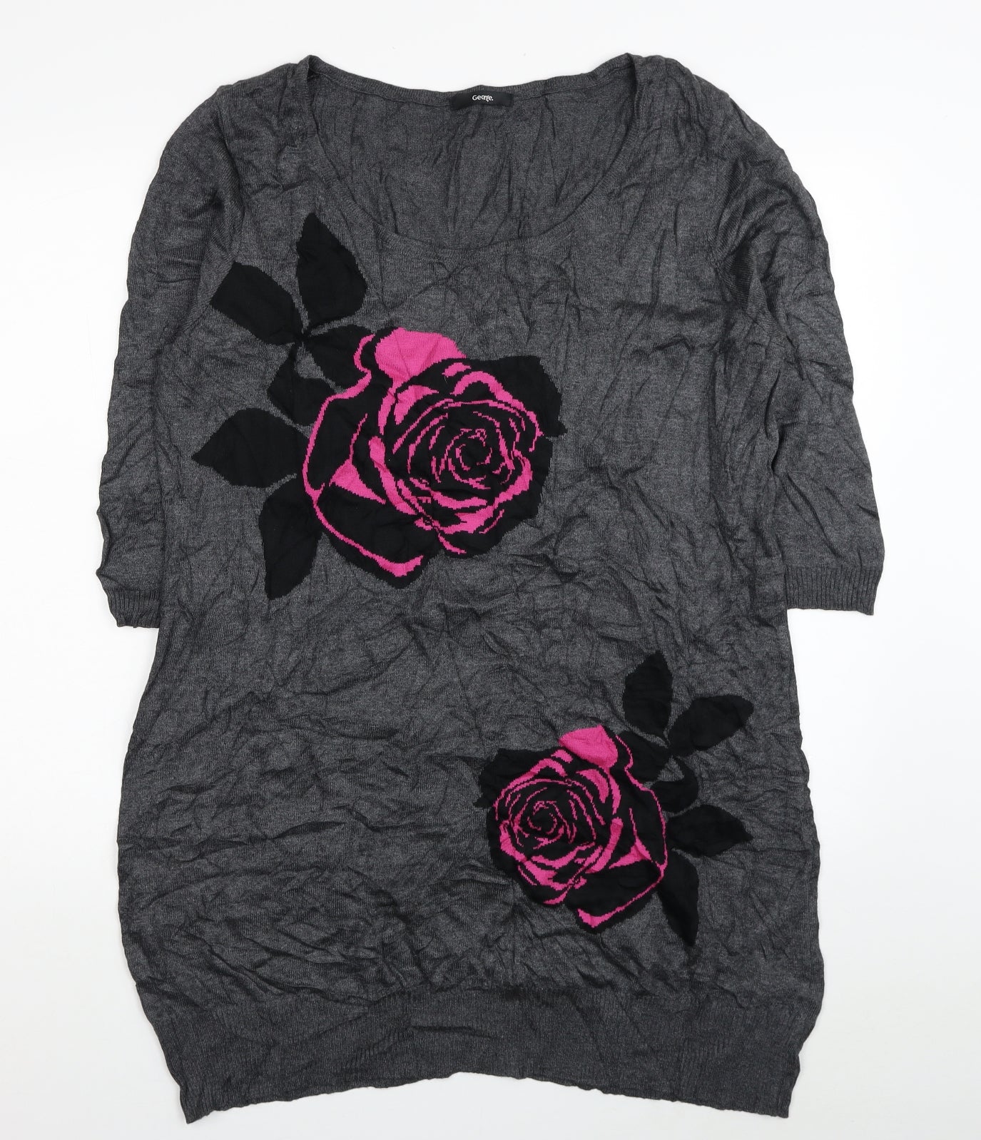 George Womens Grey Scoop Neck Cotton Pullover Jumper Size 22 - Roses