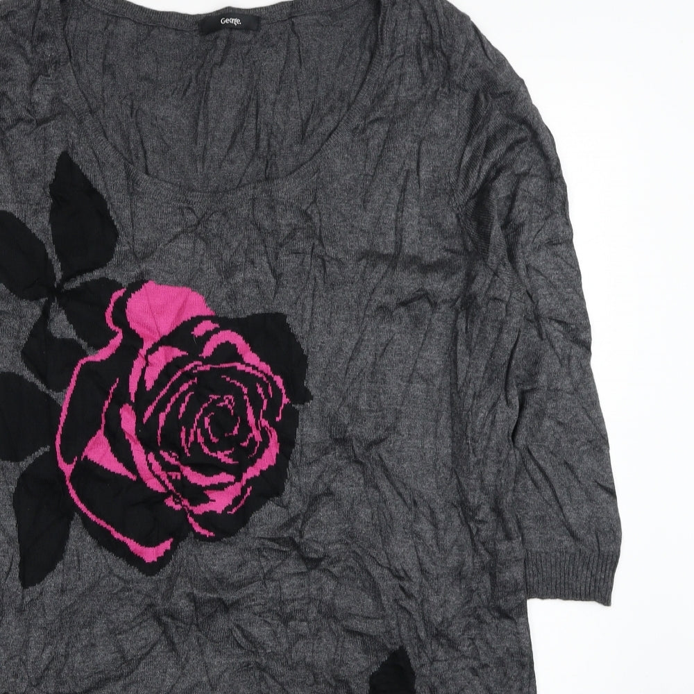 George Womens Grey Scoop Neck Cotton Pullover Jumper Size 22 - Roses