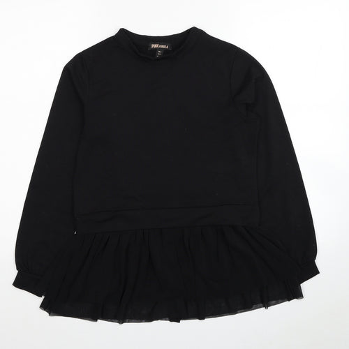 Pink Vanilla Womens Black Polyester Basic Blouse Size S Round Neck