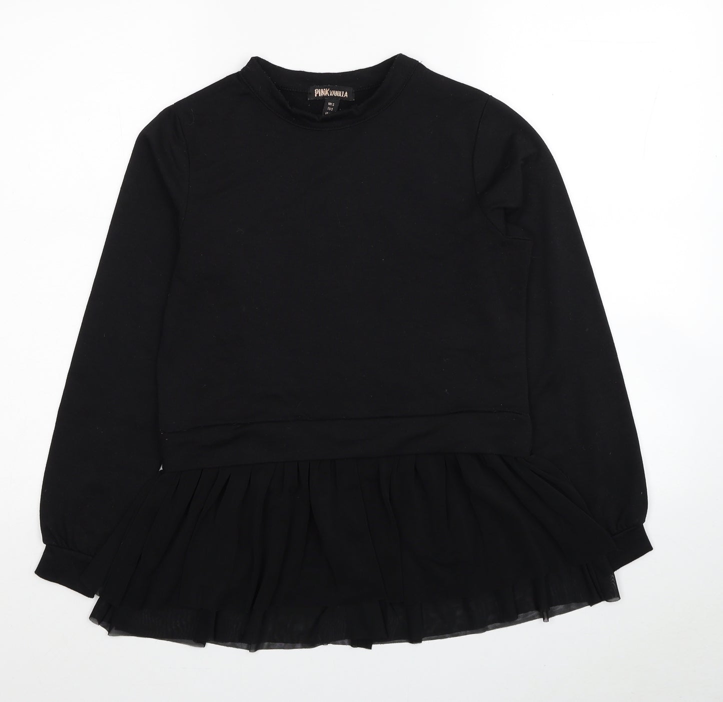 Pink Vanilla Womens Black Polyester Basic Blouse Size S Round Neck