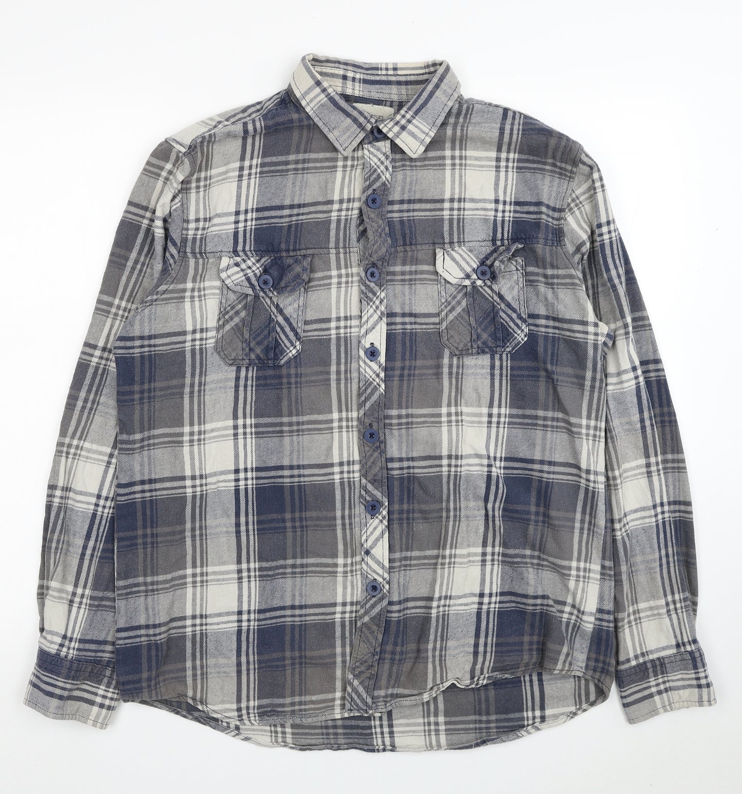 F&F Mens Multicoloured Plaid Cotton Button-Up Size L Collared Button