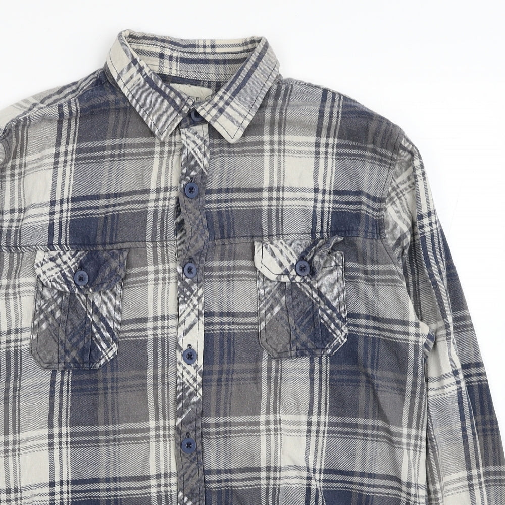 F&F Mens Multicoloured Plaid Cotton Button-Up Size L Collared Button