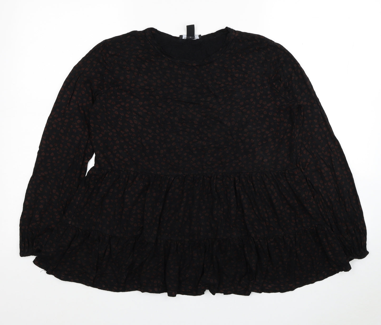 New Look Womens Black Animal Print Viscose Basic Blouse Size 12 Round Neck - Leopard Print