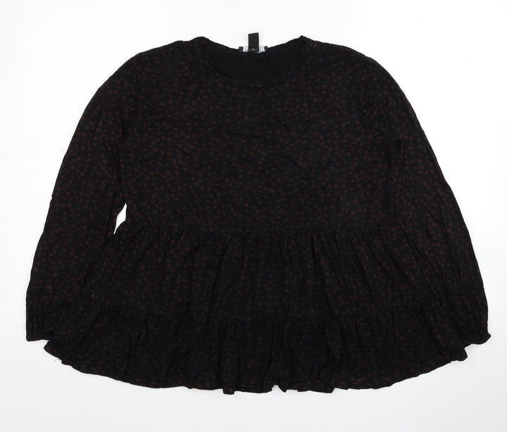 New Look Womens Black Animal Print Viscose Basic Blouse Size 12 Round Neck - Leopard Print