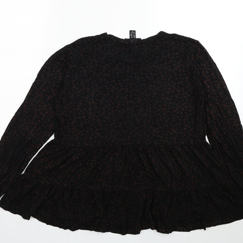 New Look Womens Black Animal Print Viscose Basic Blouse Size 12 Round Neck - Leopard Print