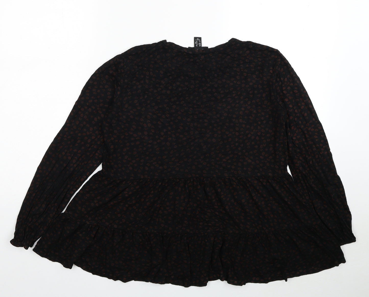 New Look Womens Black Animal Print Viscose Basic Blouse Size 12 Round Neck - Leopard Print