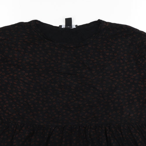 New Look Womens Black Animal Print Viscose Basic Blouse Size 12 Round Neck - Leopard Print