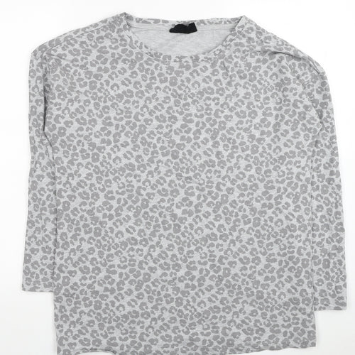 Avenue Womens Grey Animal Print Cotton Basic T-Shirt Size 12 Round Neck - Leopard Print Size 12-14
