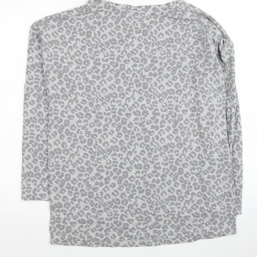 Avenue Womens Grey Animal Print Cotton Basic T-Shirt Size 12 Round Neck - Leopard Print Size 12-14