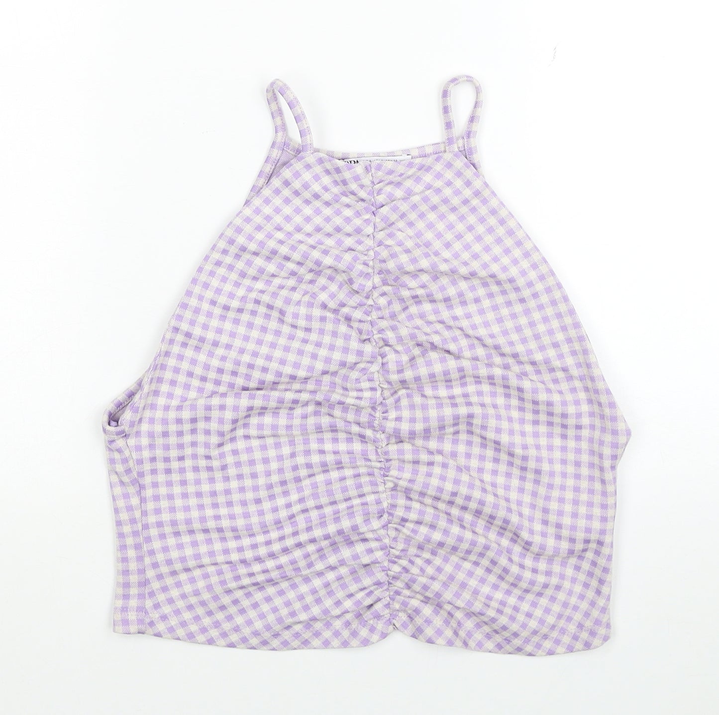 Zara Womens Purple Check Cotton Camisole Tank Size L Halter - Cropped