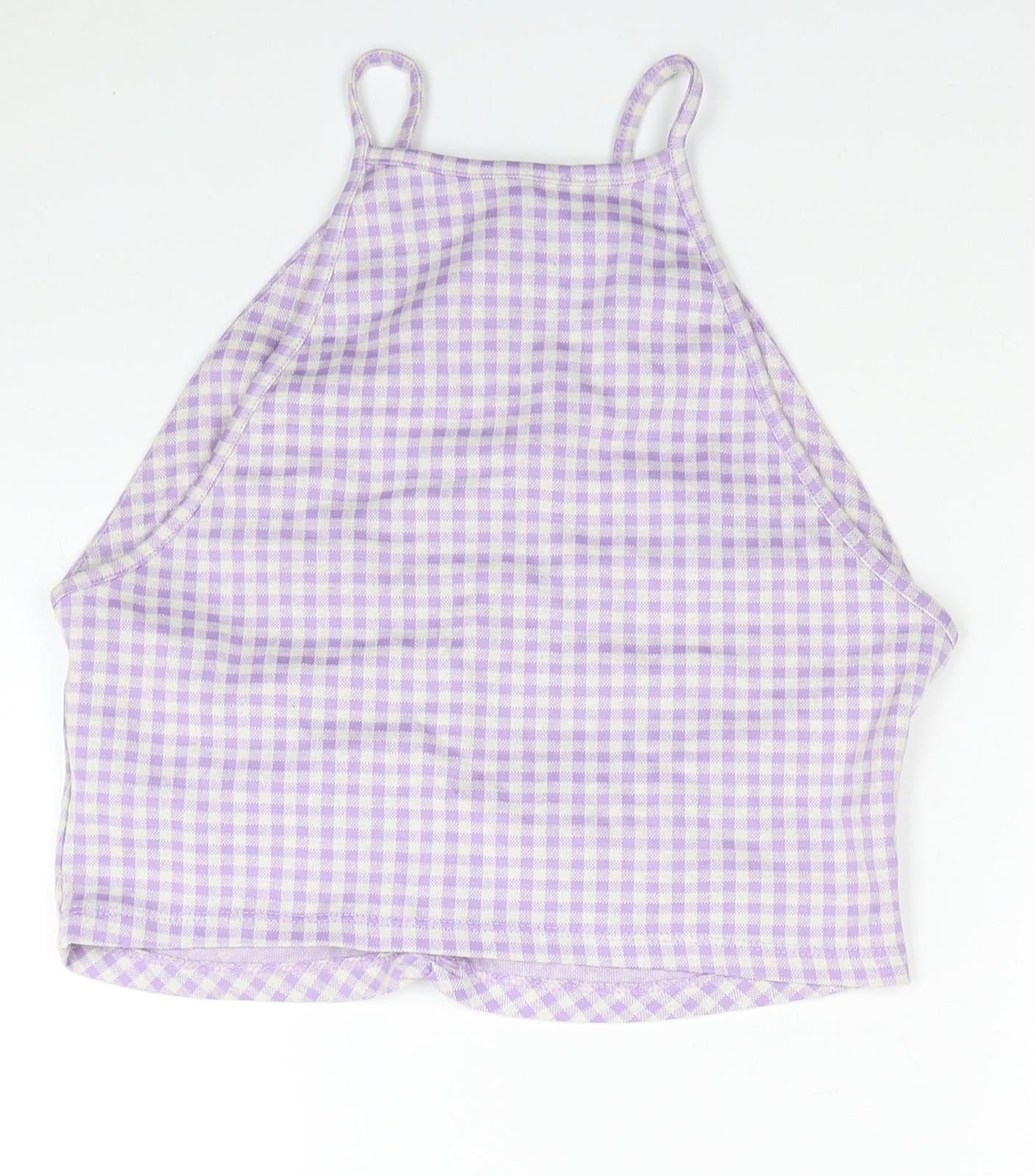 Zara Womens Purple Check Cotton Camisole Tank Size L Halter - Cropped