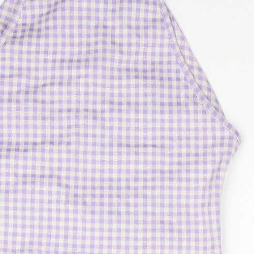 Zara Womens Purple Check Cotton Camisole Tank Size L Halter - Cropped