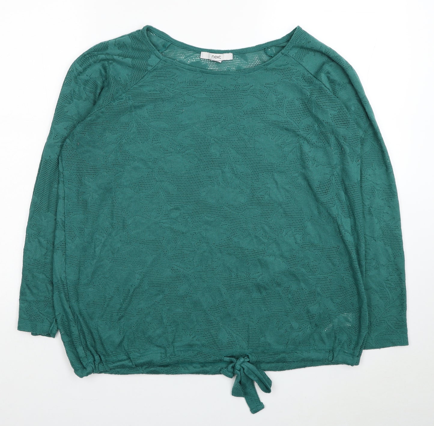 NEXT Womens Green Floral Polyester Basic T-Shirt Size 18 Round Neck - Tie Detail
