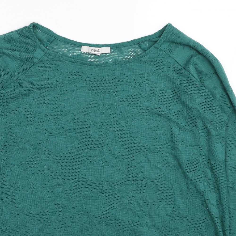 NEXT Womens Green Floral Polyester Basic T-Shirt Size 18 Round Neck - Tie Detail