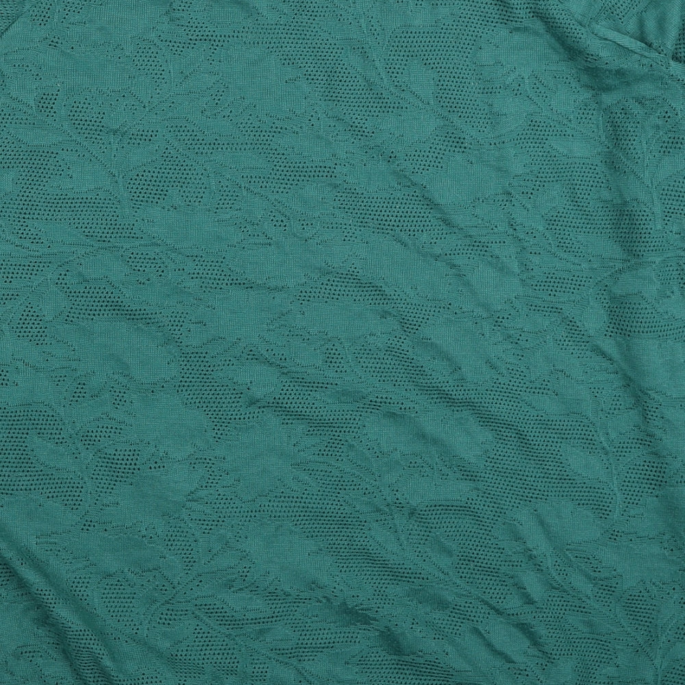 NEXT Womens Green Floral Polyester Basic T-Shirt Size 18 Round Neck - Tie Detail
