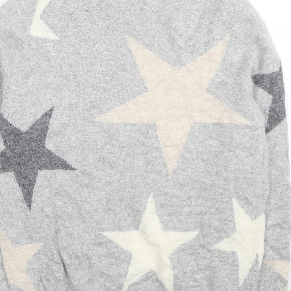 Autograph Womens Grey Round Neck Geometric Cashmere Pullover Jumper Size 12 - Stars