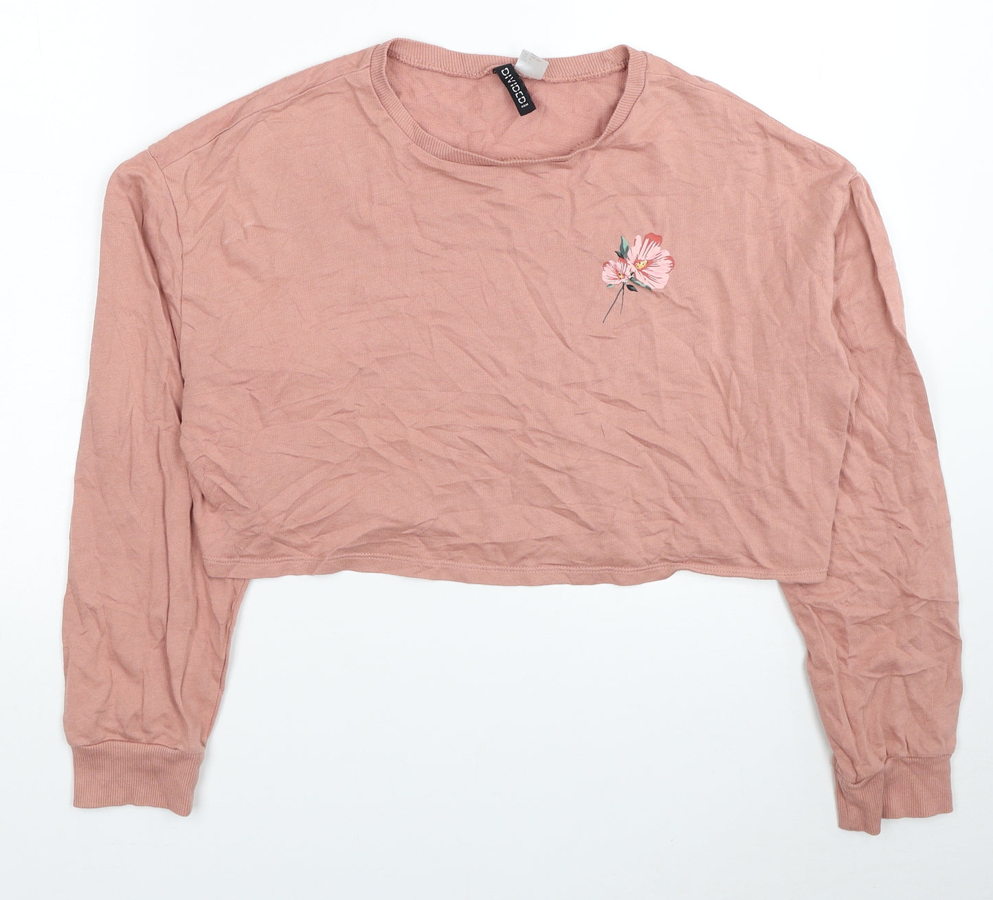 Divided by H&M Womens Pink Cotton Pullover Sweatshirt Size S Pullover - No Rain No Flowers