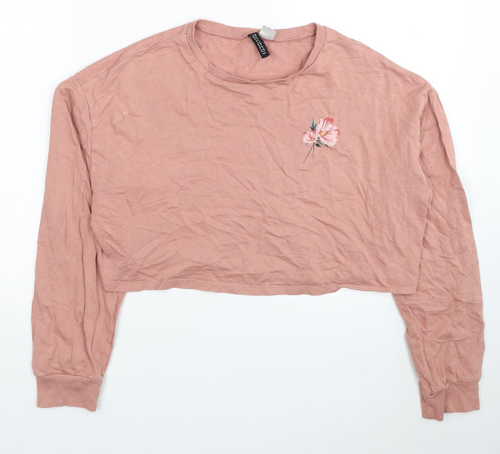 Divided by H&M Womens Pink Cotton Pullover Sweatshirt Size S Pullover - No Rain No Flowers