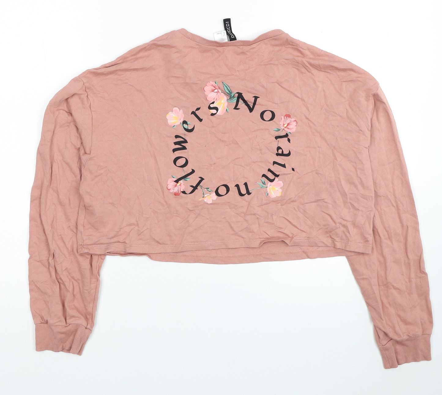 Divided by H&M Womens Pink Cotton Pullover Sweatshirt Size S Pullover - No Rain No Flowers