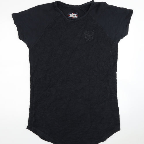 SikSilk Mens Black Cotton T-Shirt Size L Crew Neck