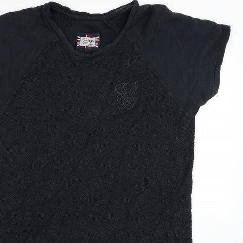 SikSilk Mens Black Cotton T-Shirt Size L Crew Neck