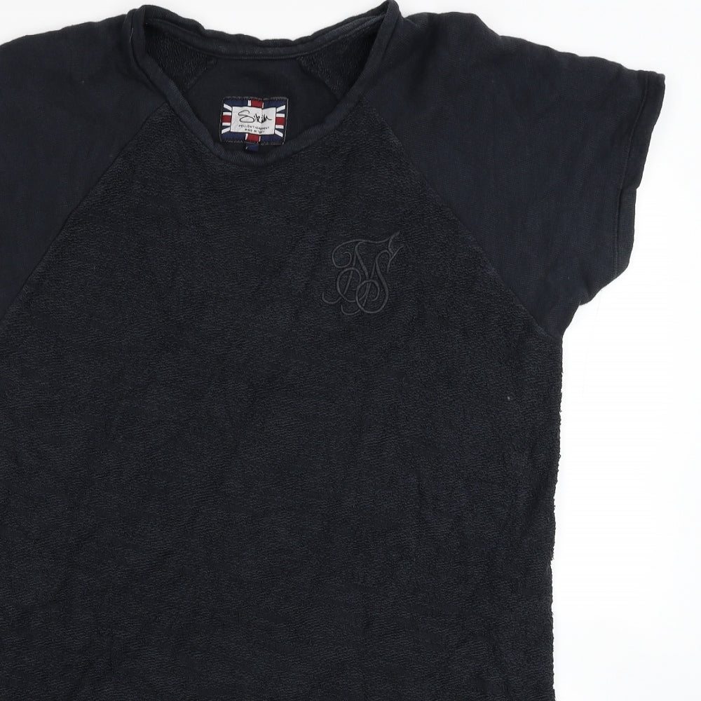 SikSilk Mens Black Cotton T-Shirt Size L Crew Neck