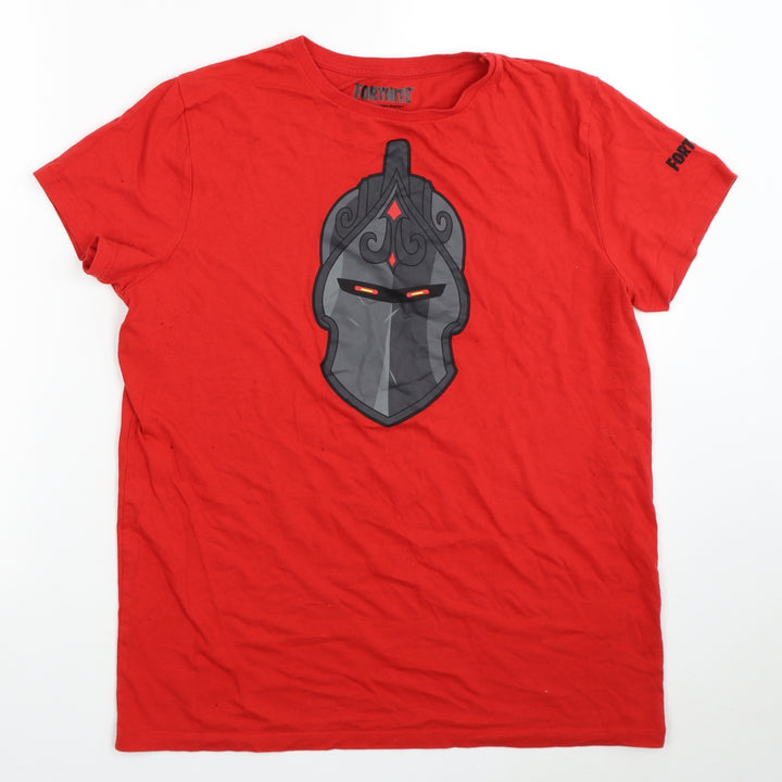 Fortnite Boys Red Cotton Basic T-Shirt Size XL Round Neck Pullover - Fortnite Mask
