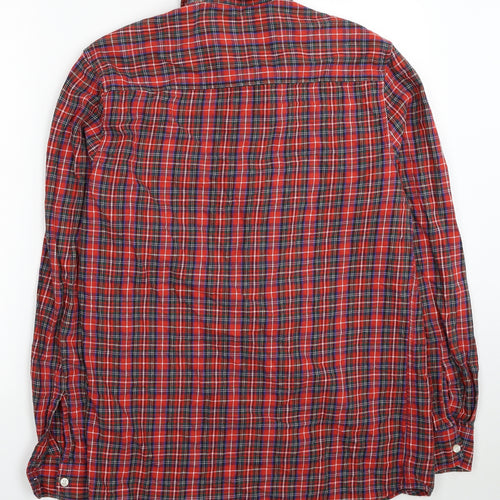 Topman Mens Red Plaid Cotton Button-Up Size M Collared Button
