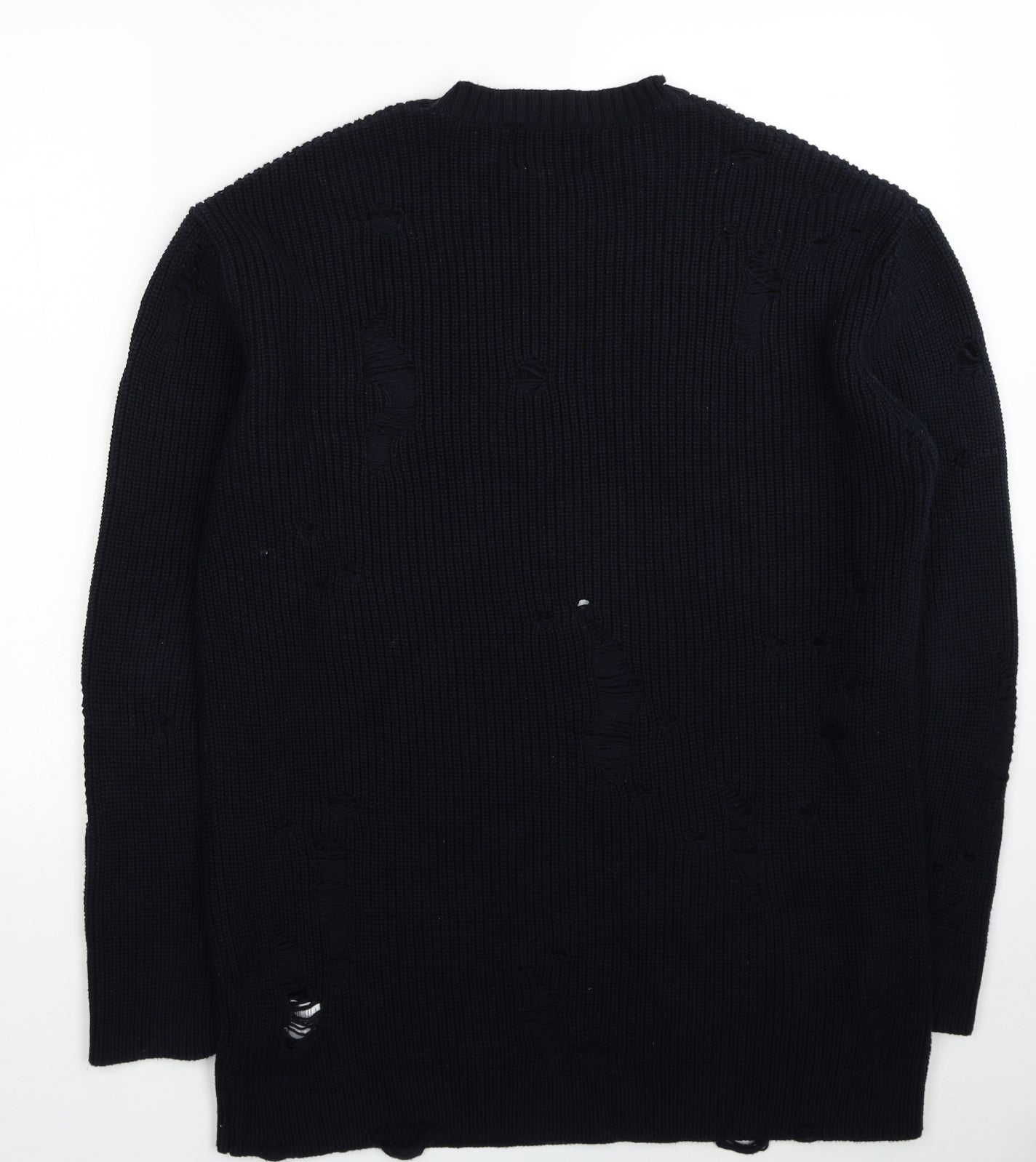 Topman Mens Blue Round Neck Cotton Pullover Jumper Size M - Ripped Detail