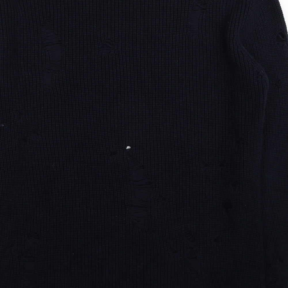 Topman Mens Blue Round Neck Cotton Pullover Jumper Size M - Ripped Detail
