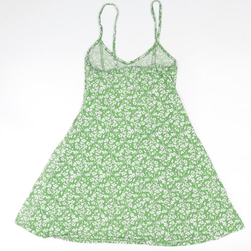 PRETTYLITTLETHING Womens Green Floral Polyester Tank Dress Size 6 Round Neck Pullover