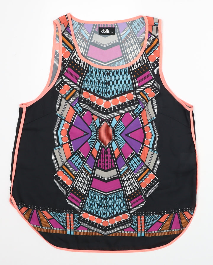 Dotti Womens Multicoloured Geometric Polyester Basic Tank Size 10 Scoop Neck