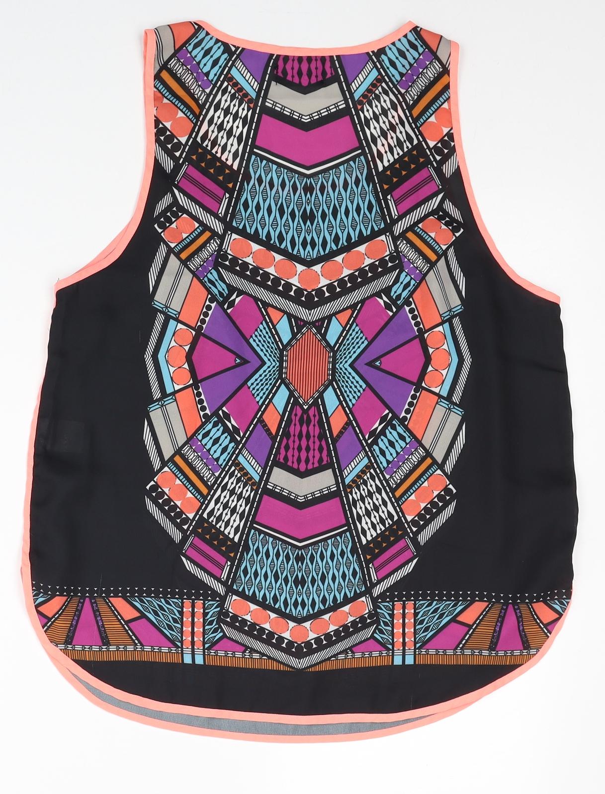 Dotti Womens Multicoloured Geometric Polyester Basic Tank Size 10 Scoop Neck