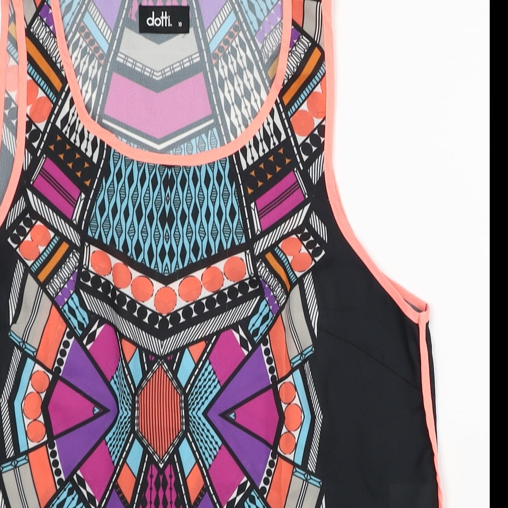 Dotti Womens Multicoloured Geometric Polyester Basic Tank Size 10 Scoop Neck