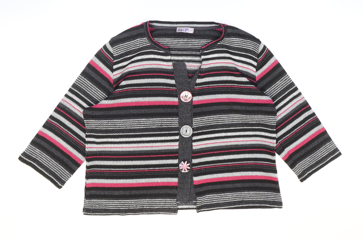 Per Una Womens Multicoloured V-Neck Striped Acrylic Cardigan Jumper Size XL